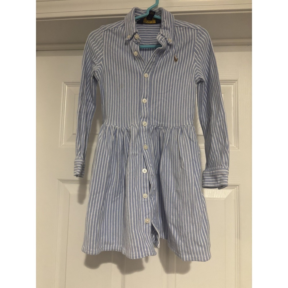 POLO RALPH LAUREN Classic Casual Striped Preppy Shirt Dress Blue White Girl's 4T